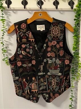 Northern Traditions Black Tapestry Vest with Floral Medallions